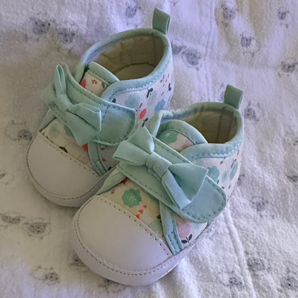 Carters Mint and White Baby Shoes with Bow